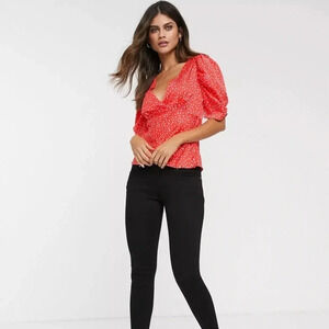 ASOS DESIGN short sleeve  tea blouse in splodge print sz 12 nwt